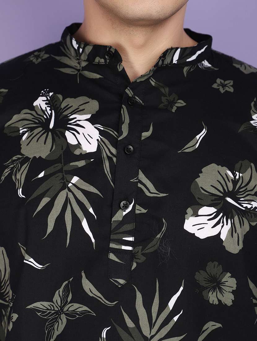 men floral print long sleeves short kurta - 21023952 -  Standard Image - 5