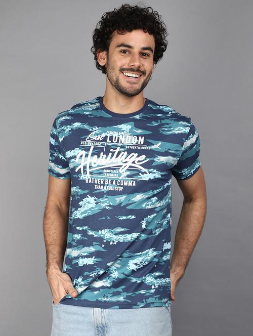 men navy blue printed casual t-shirt - 21023958 - Standard Image - 0