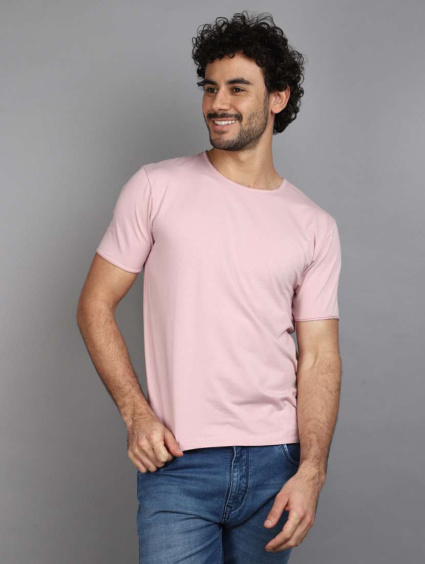 men solid pink casual t-shirt