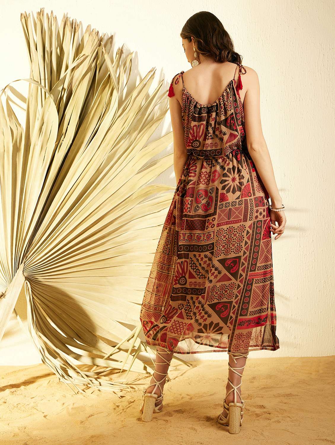 brown chiffon fit & flare dress - 21024139 -  Standard Image - 3