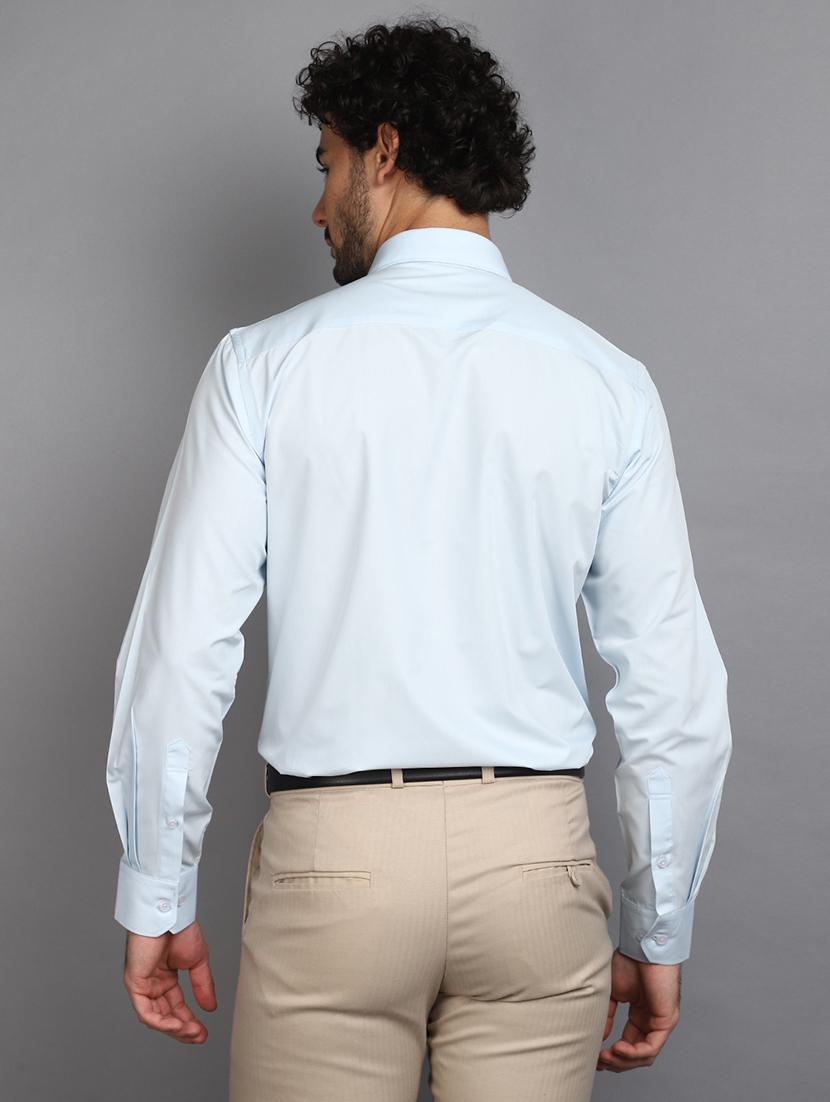 men light blue solid regular fit collared casual shirt - 21024391 - Standard Image - 3