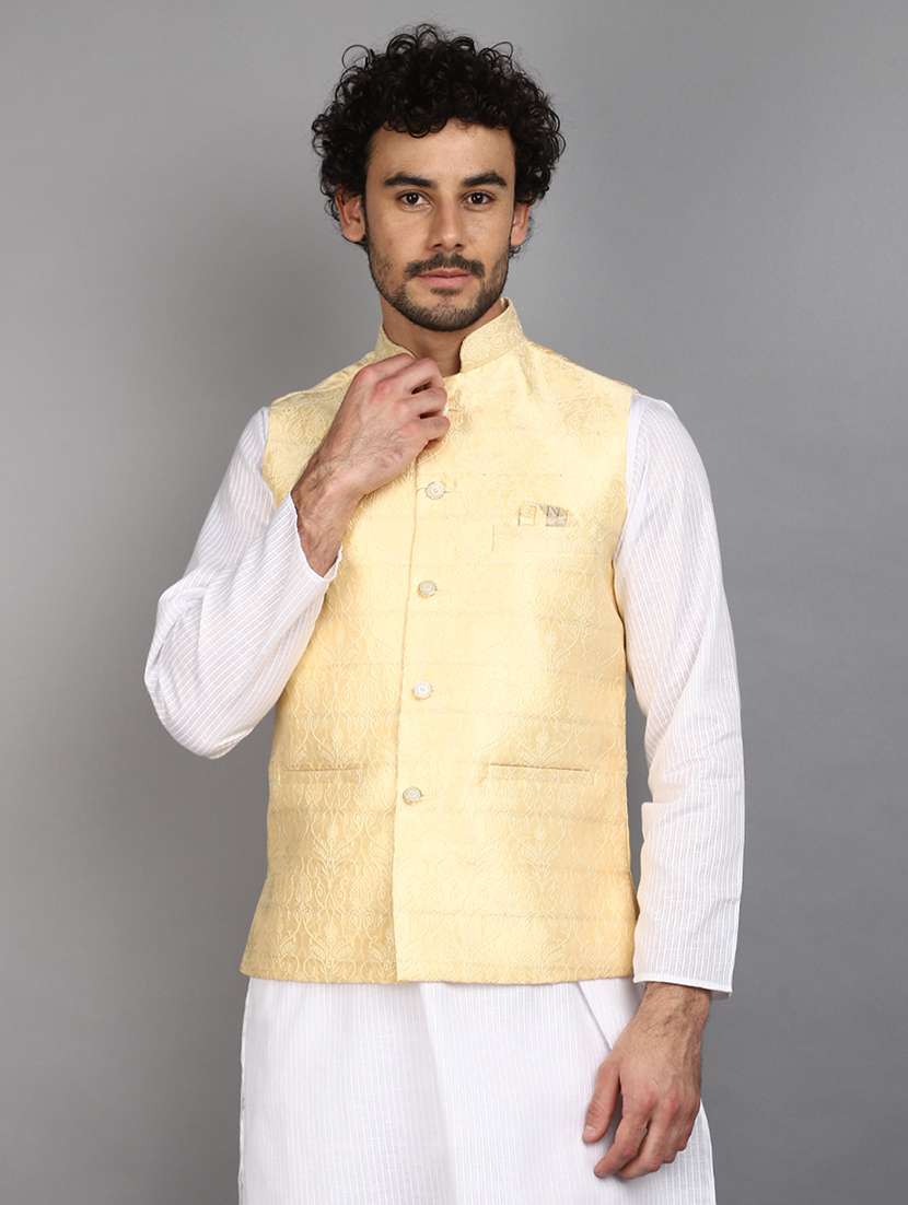 men mandarin neck self design nehru jacket