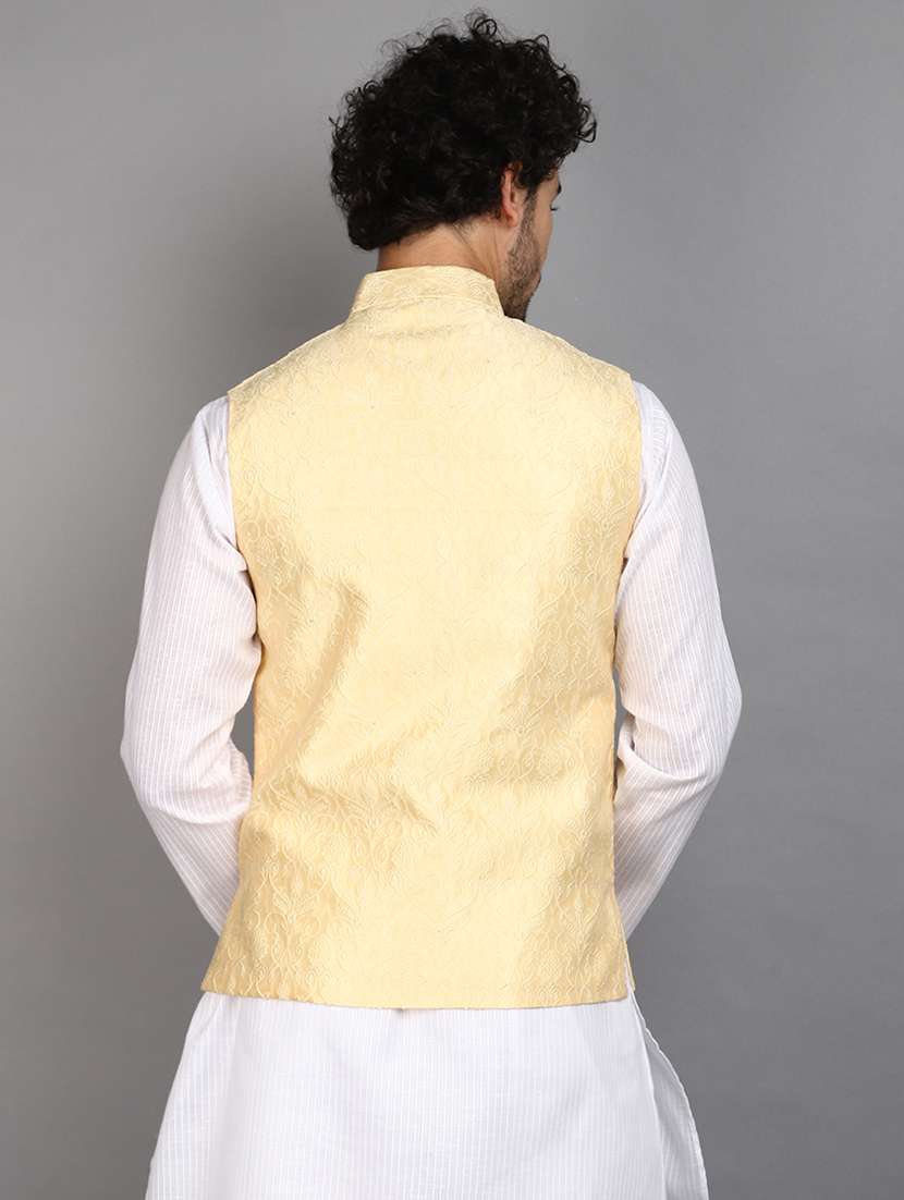 men mandarin neck self design nehru jacket - 21024408 -  Standard Image - 3
