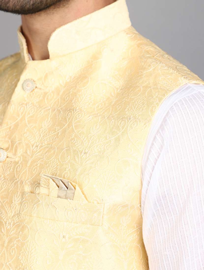men mandarin neck self design nehru jacket - 21024408 -  Standard Image - 5
