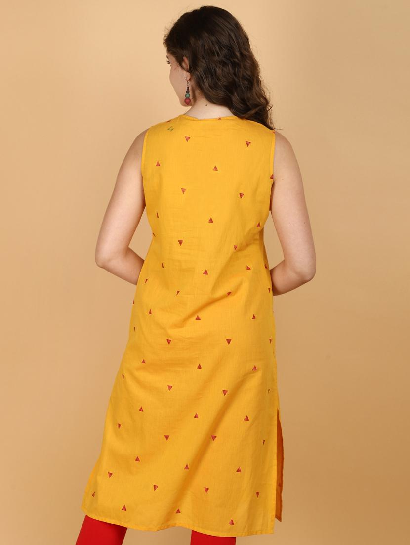 women yellow cotton straight kurta - 21024415 - Standard Image - 3