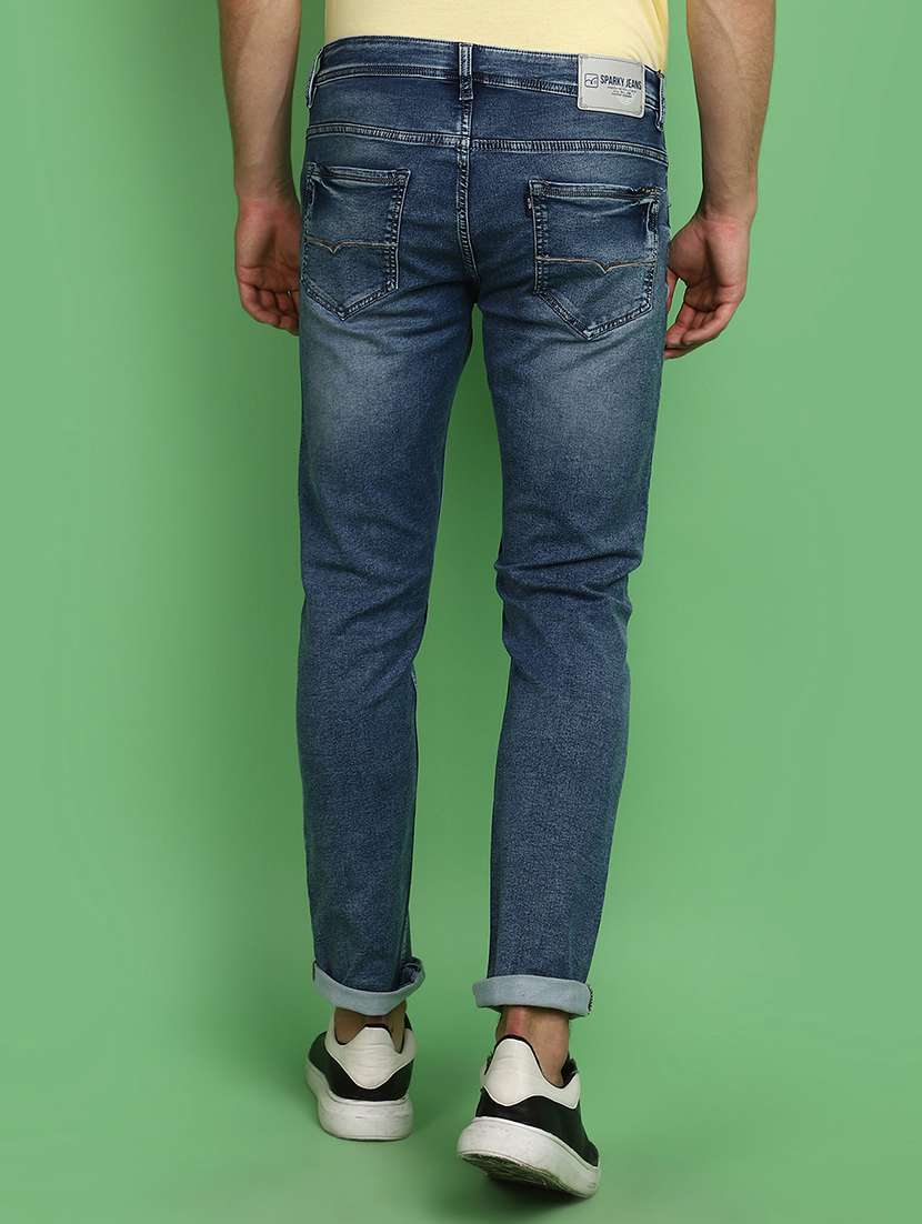 men solid blue slim fit jeans - 21024429 -  Standard Image - 3