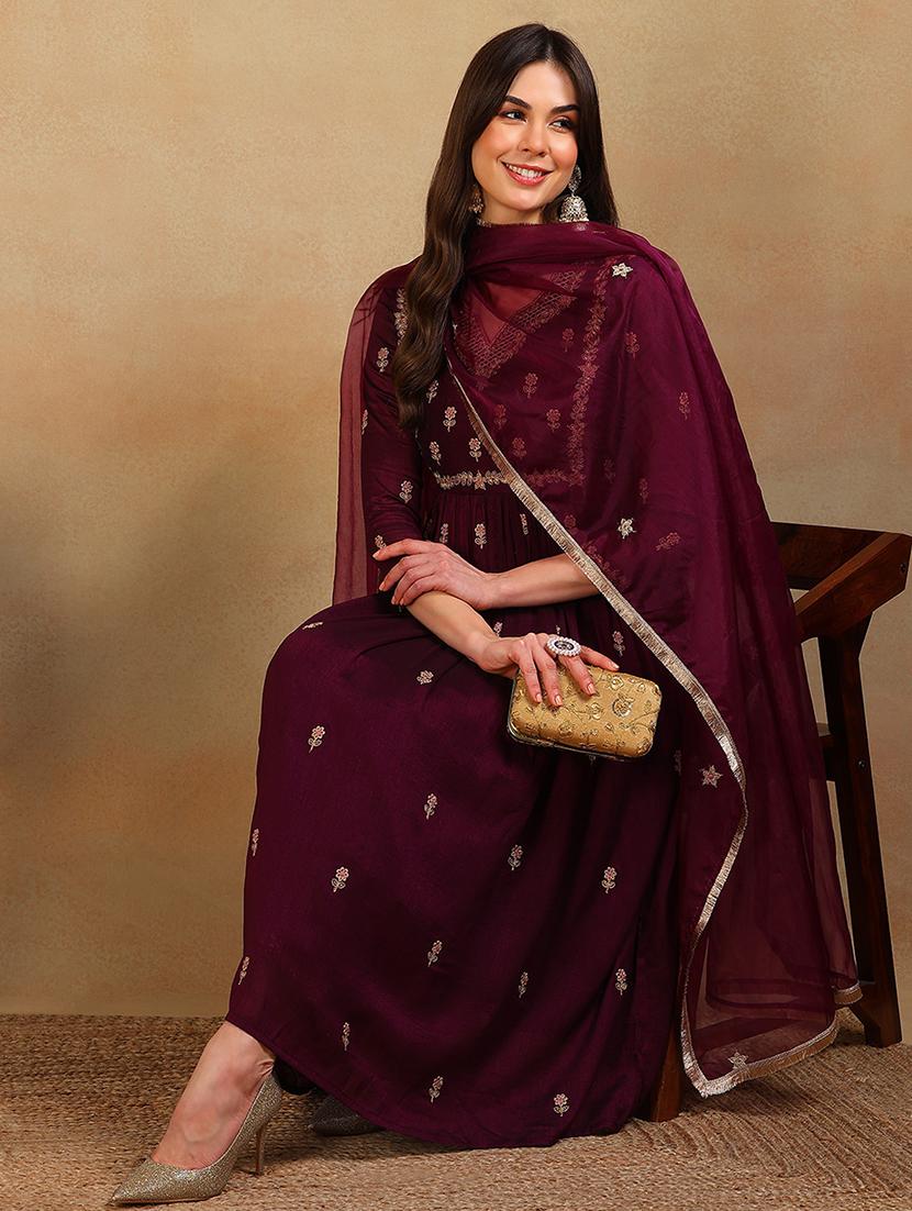 women magenta kurta pant set with dupatta - 21024525 - Standard Image - 3