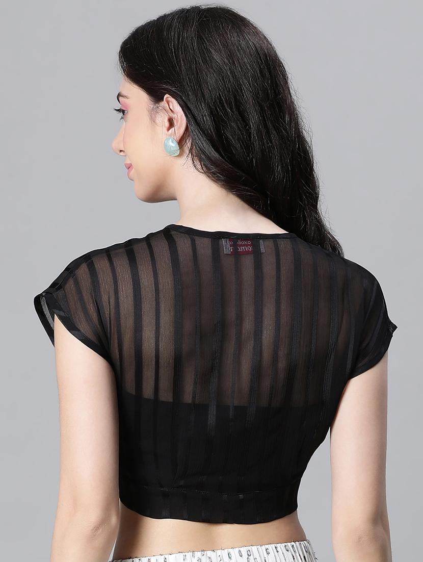 black polyester crop top - 21024599 - Standard Image - 3