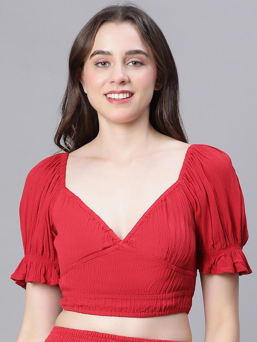 red viscose crop top - 21024605 -  Zoom Image - 0