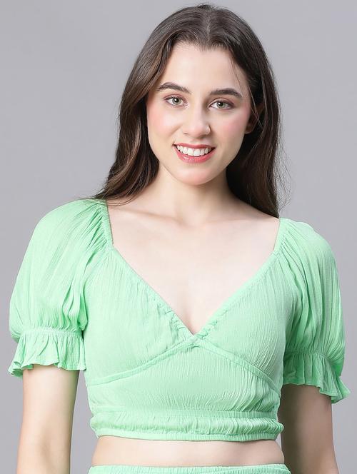 green viscose crop top - 21024607 - Standard Image - 0