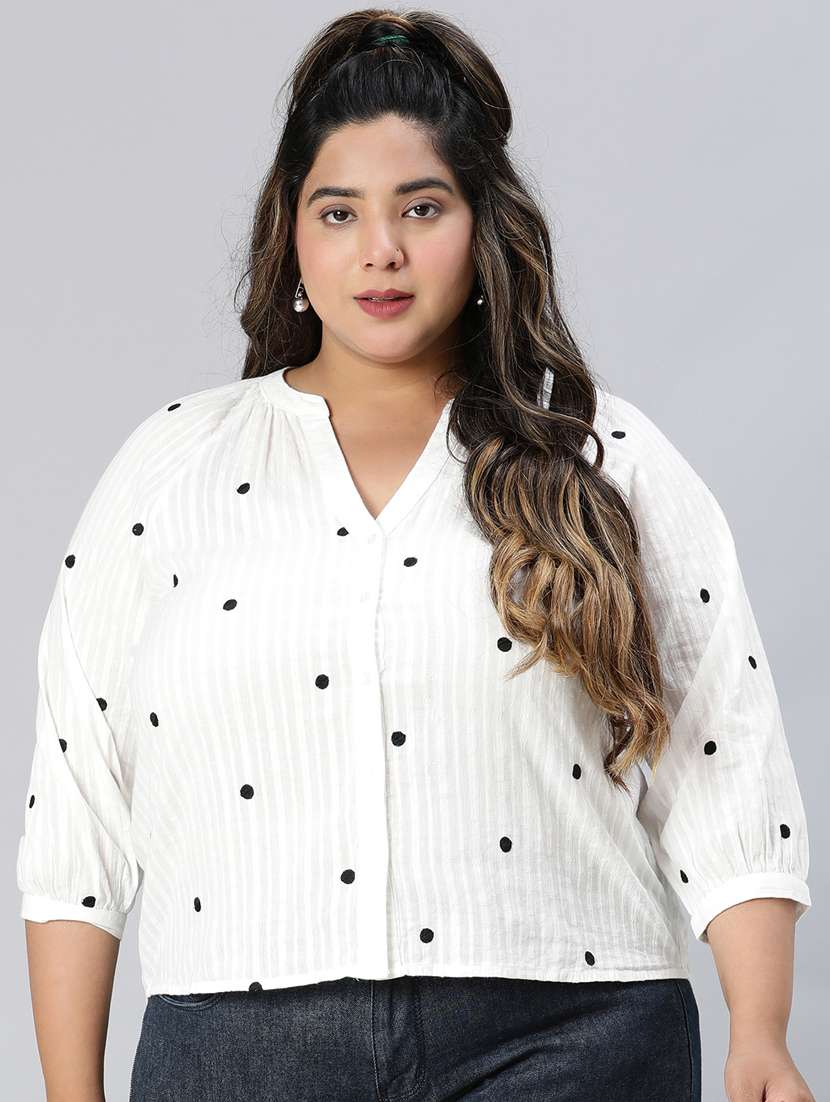 white cotton plus size top - 21024613 - Zoom Image - 0