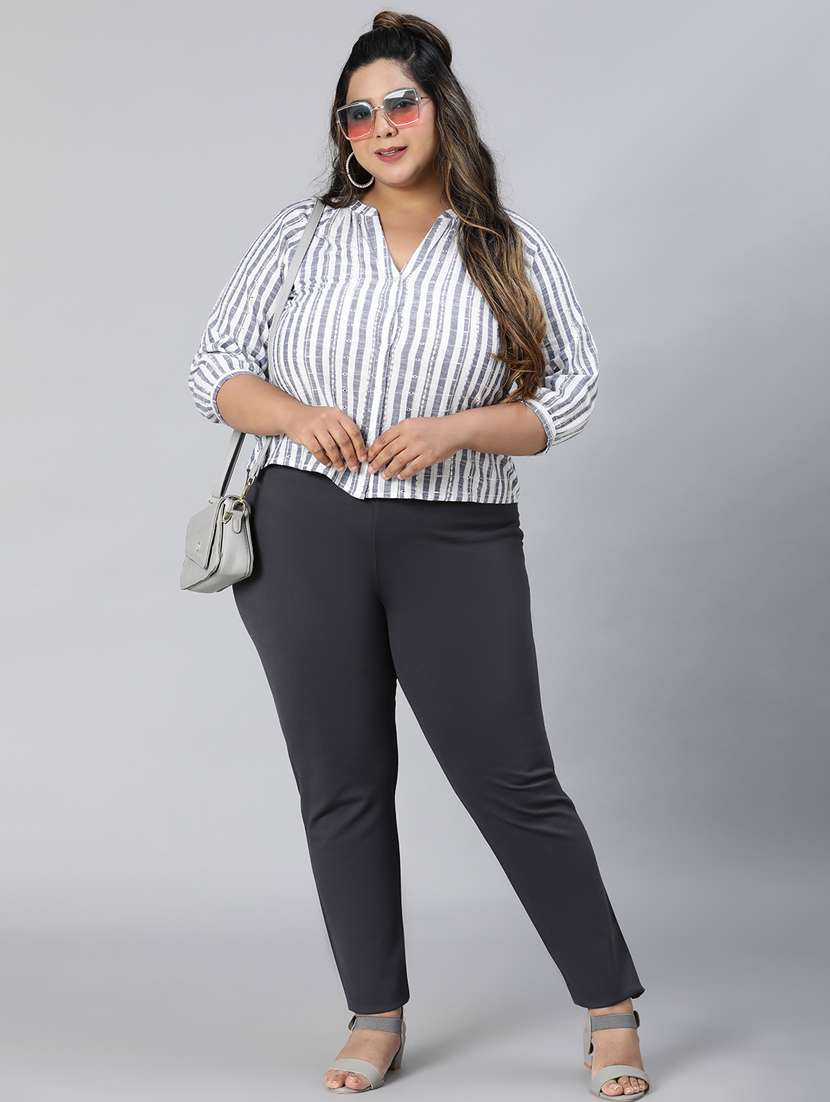 blue & white striped printed plus size top - 21024614 - Standard Image - 5