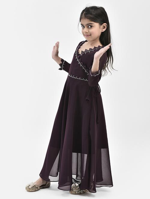 solid purple detailed frock - 21024657 - Standard Image - 0