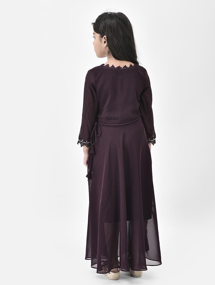 solid purple detailed frock - 21024657 - Standard Image - 3