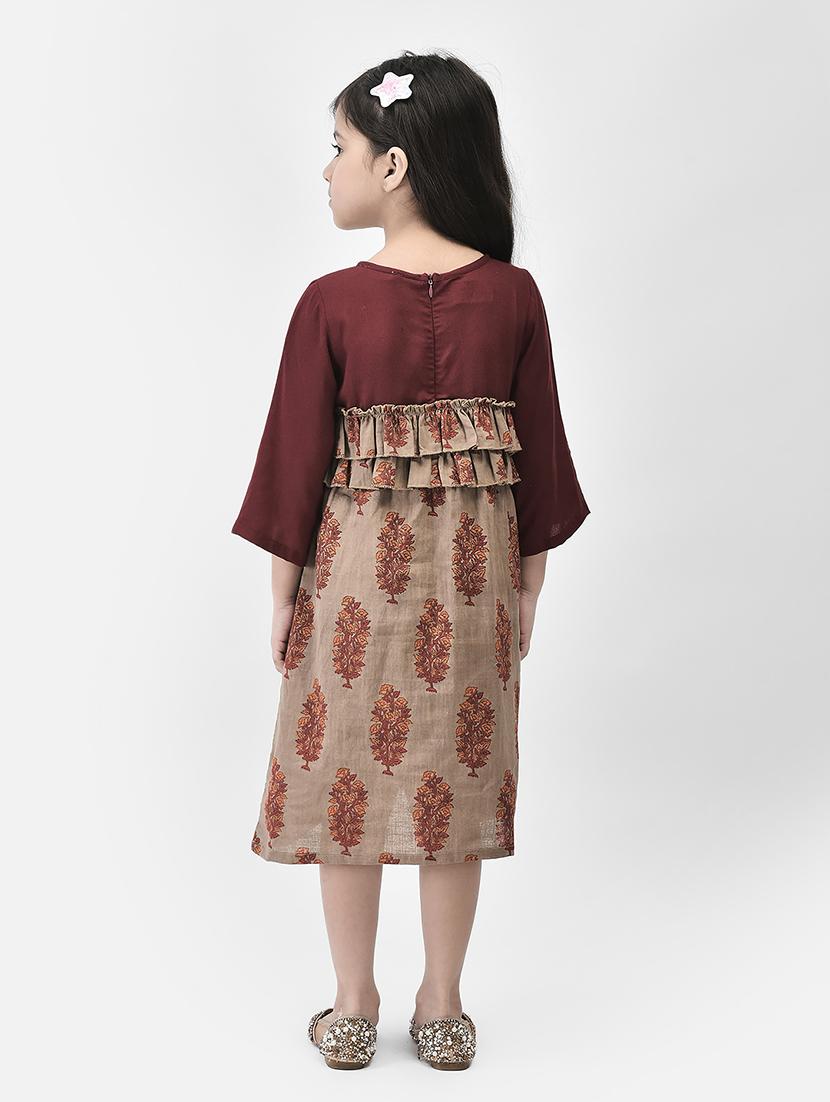 girls maroon prined boat neck frock - 21024672 - Standard Image - 3