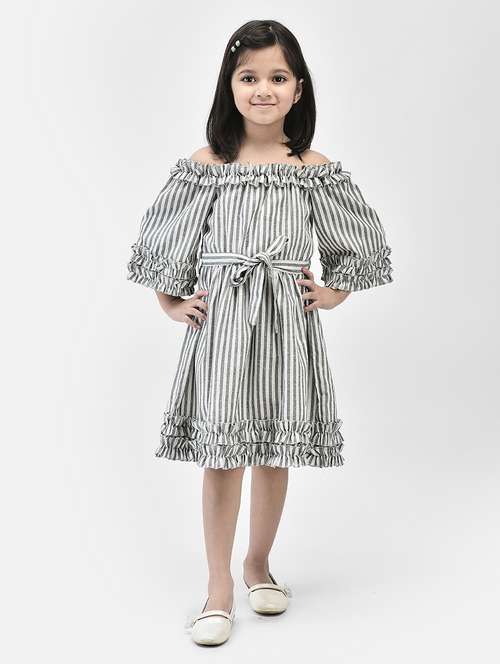 grey striped cotton frock - 21024674 - Standard Image - 0