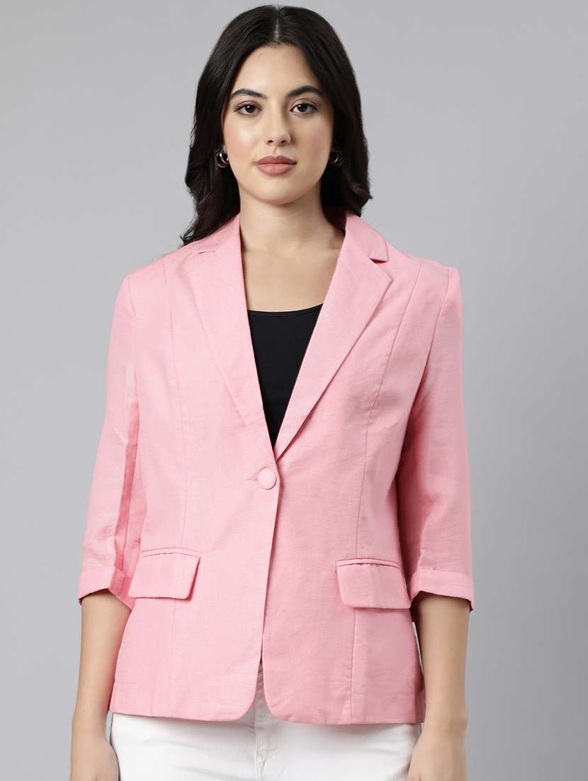 women solids lapel collar single breasted blazer