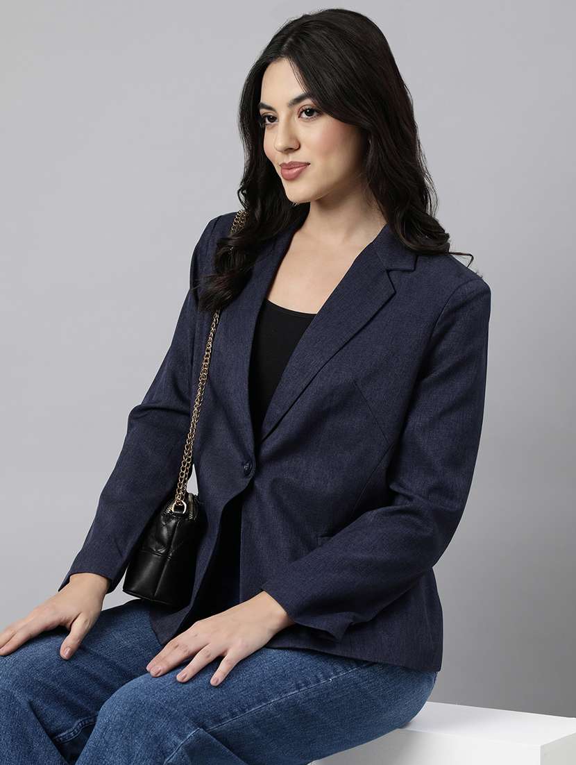 women solids lapel collar single breasted blazer - 21025197 -  Standard Image - 3