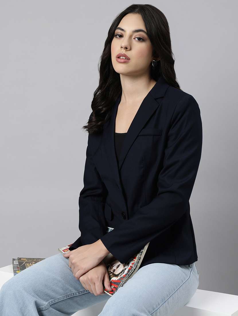navy blue cotton blend single breasted blazer - 21025203 -  Standard Image - 3