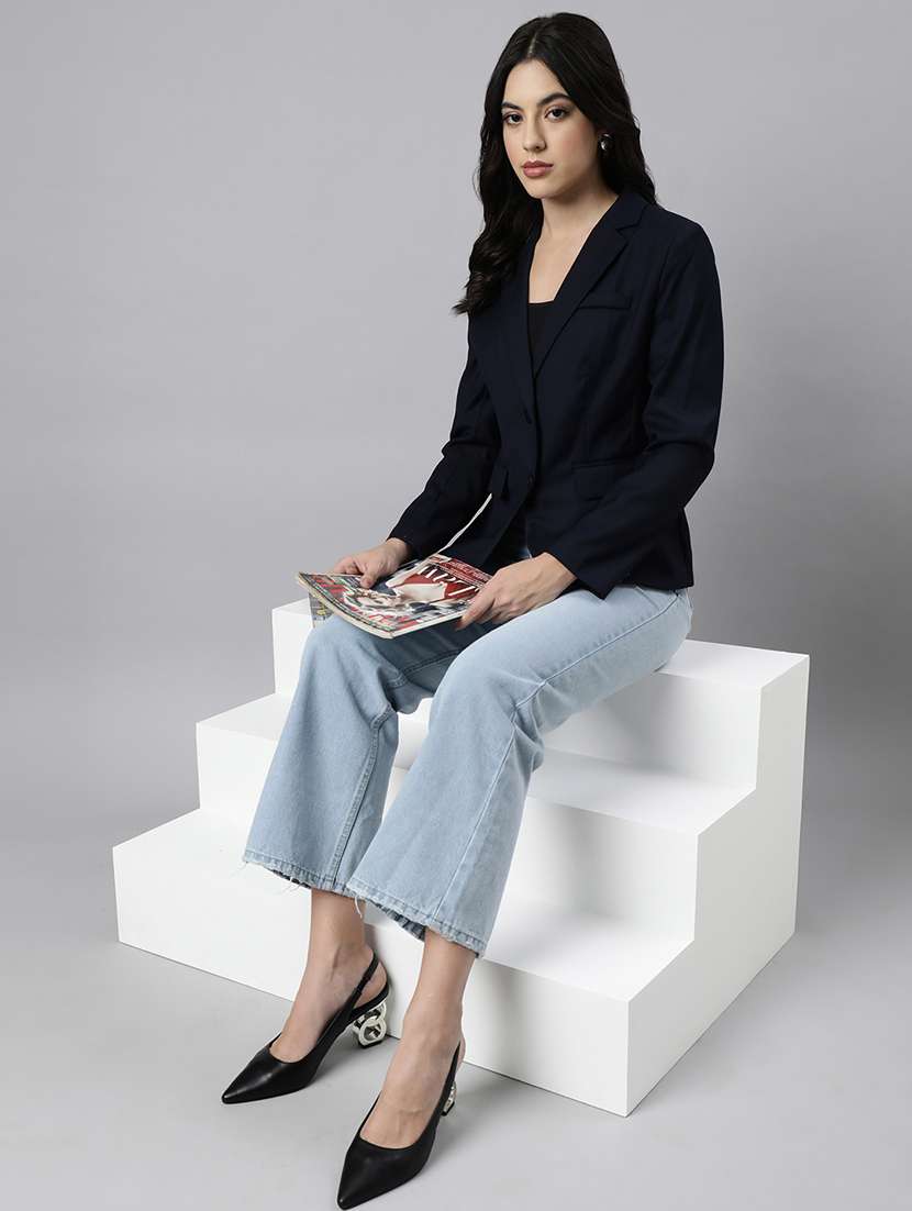 navy blue cotton blend single breasted blazer - 21025203 -  Standard Image - 5