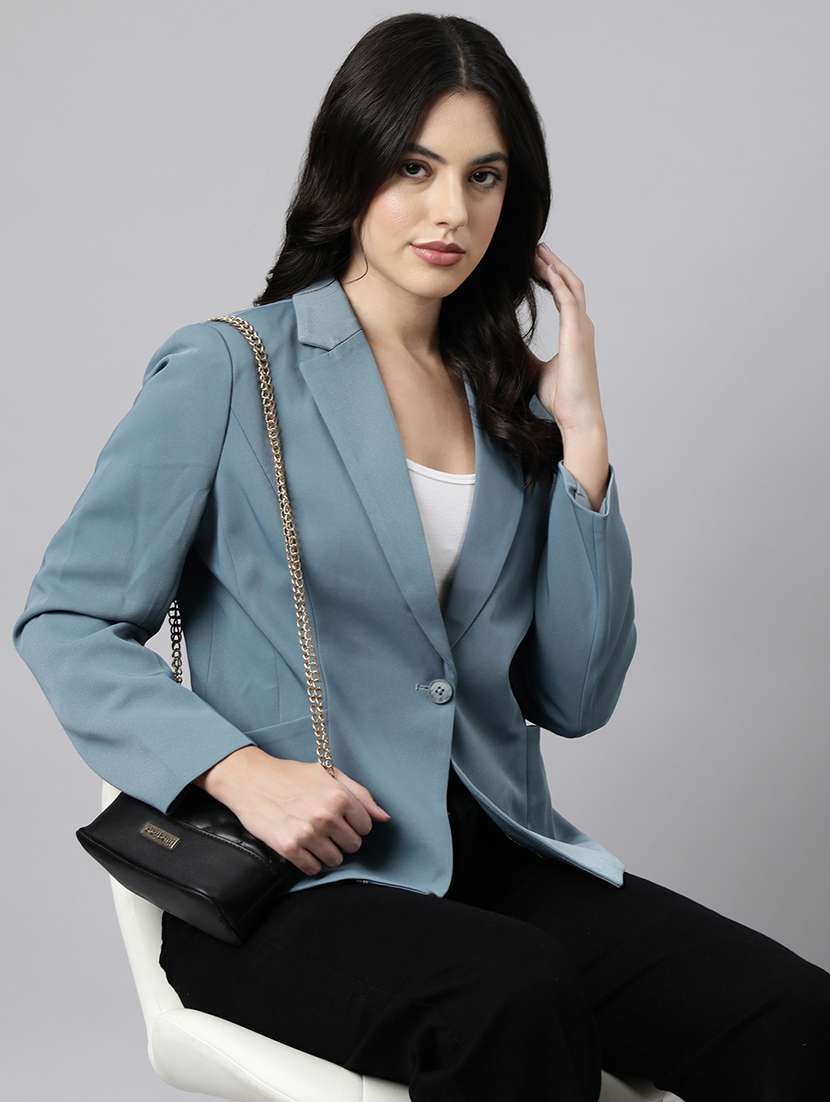 teal cotton blend single breasted blazer - 21025204 -  Standard Image - 3