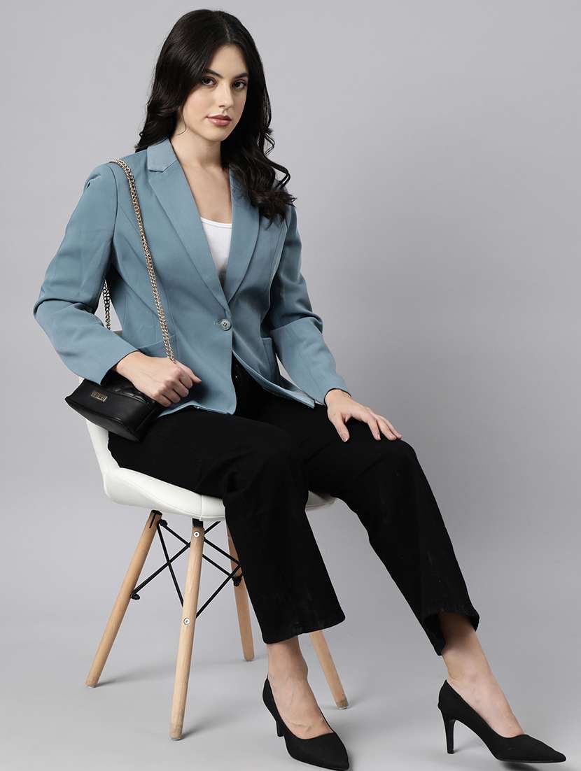 teal cotton blend single breasted blazer - 21025204 -  Standard Image - 5