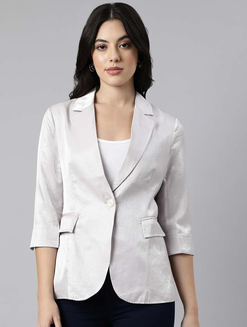 women solids lapel collar single breasted blazer