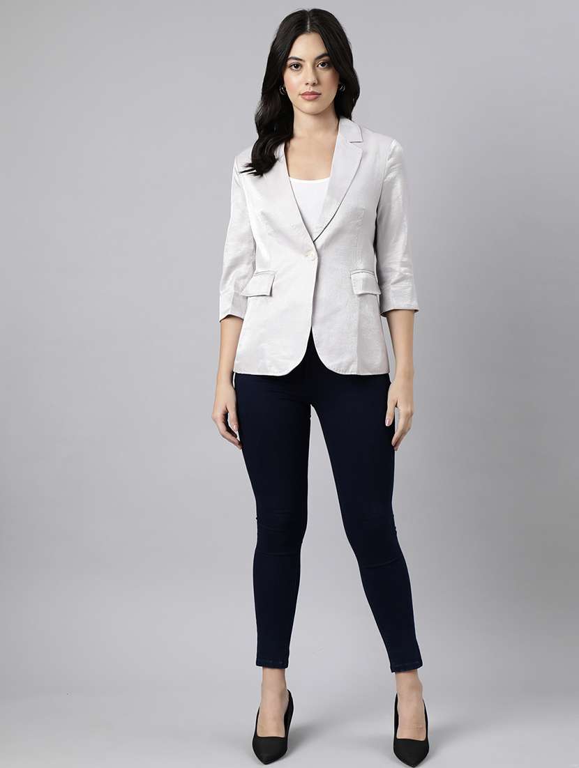 women solids lapel collar single breasted blazer - 21025206 -  Standard Image - 5