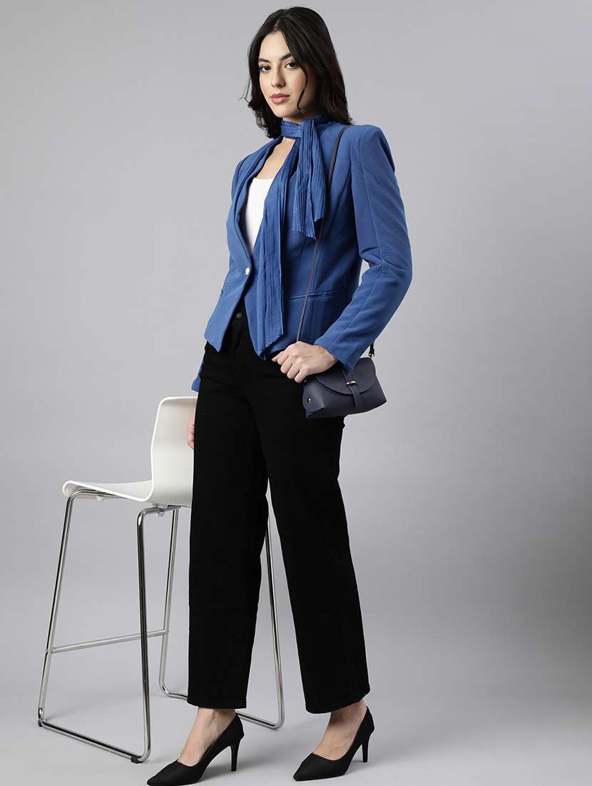 women solids lapel collar single breasted blazer - 21025221 -  Standard Image - 5