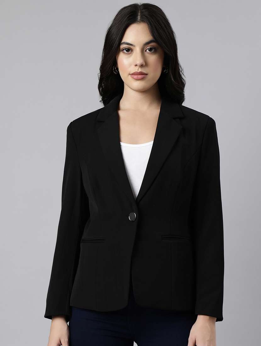women solids lapel collar single breasted blazer