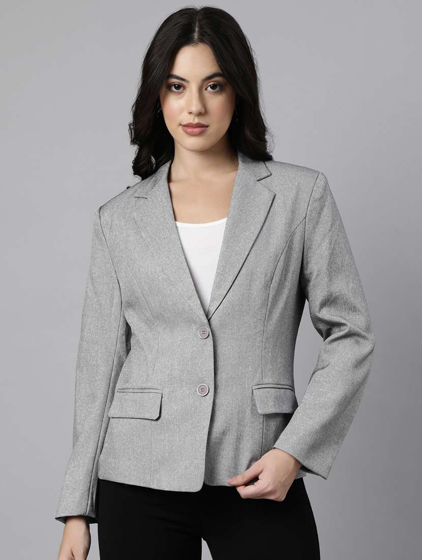 women solids lapel collar single breasted blazer