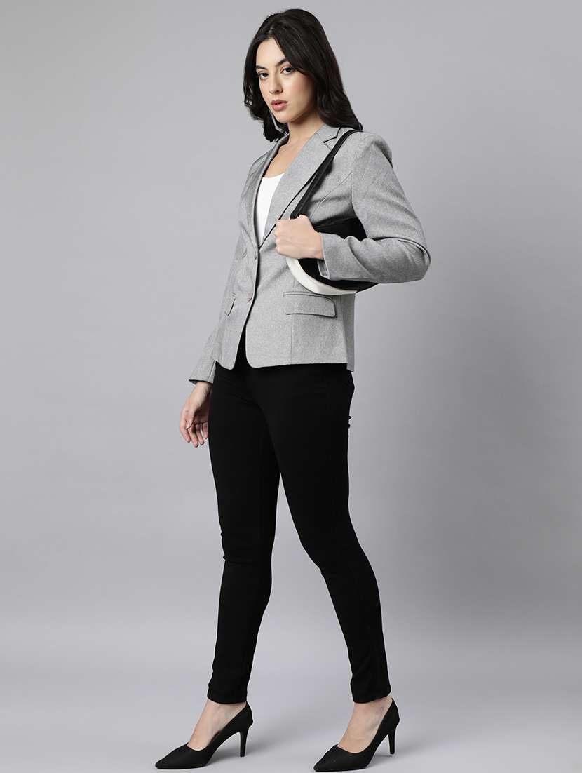 women solids lapel collar single breasted blazer - 21025241 -  Standard Image - 5