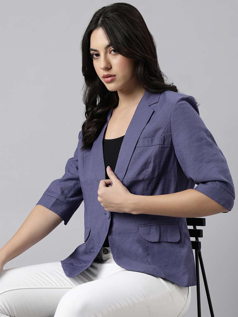 women solids lapel collar single breasted blazer - 21025245 -  Standard Image - 3
