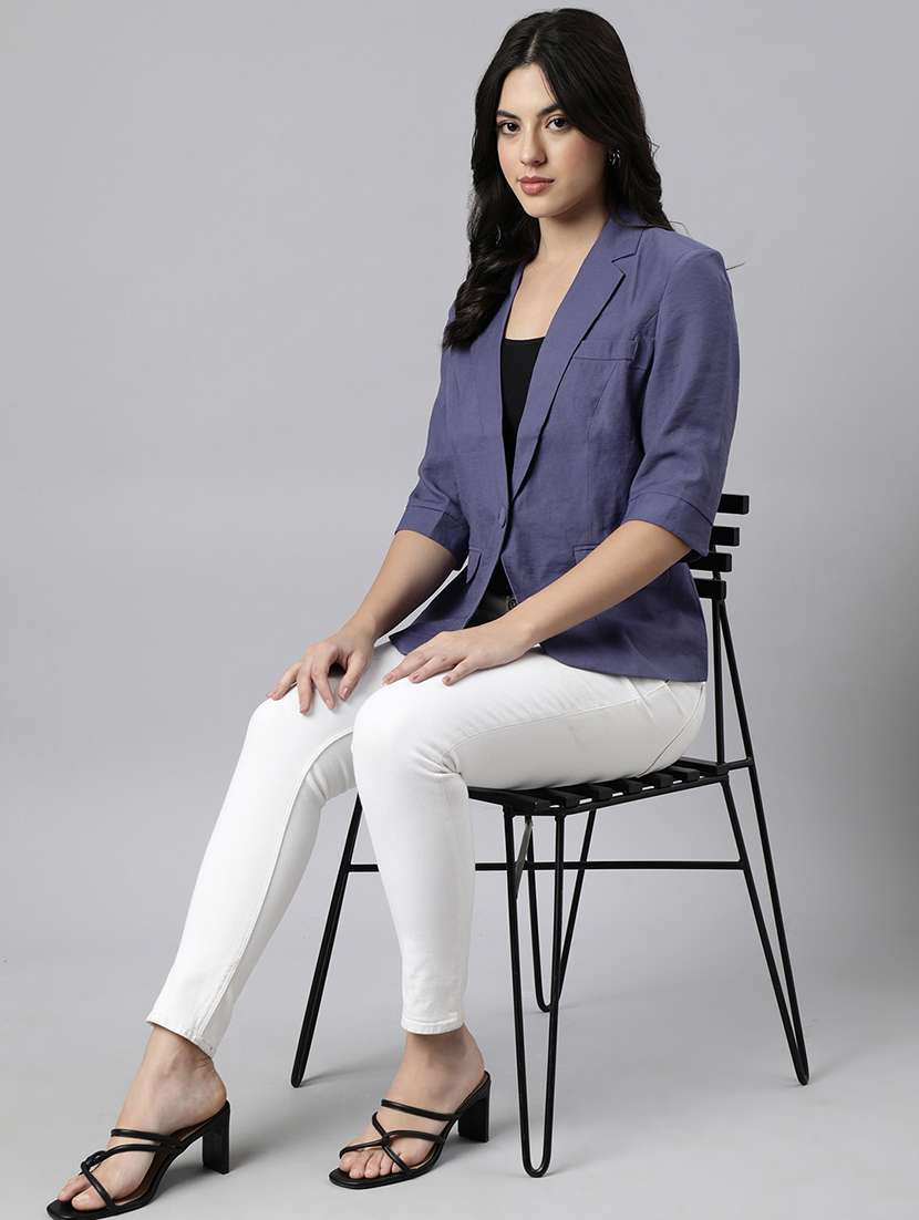 women solids lapel collar single breasted blazer - 21025245 -  Standard Image - 5