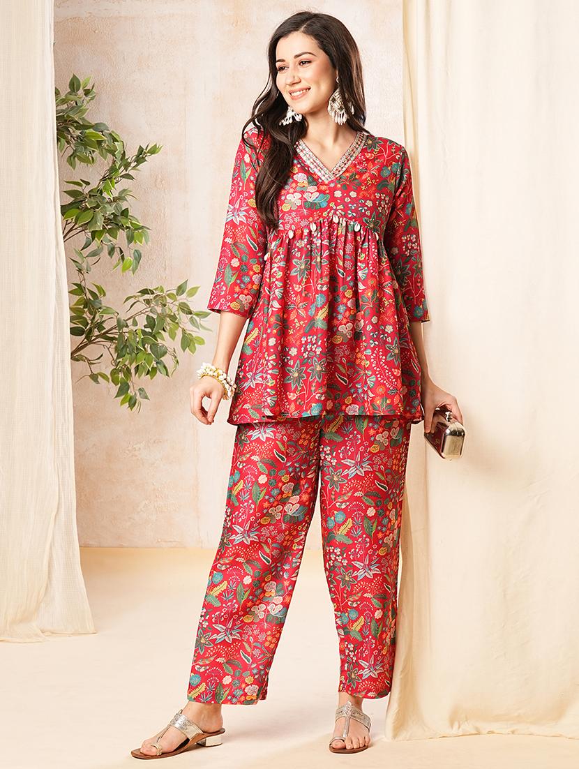 red printed co-ord set - 21025256 -  Zoom Image - 0