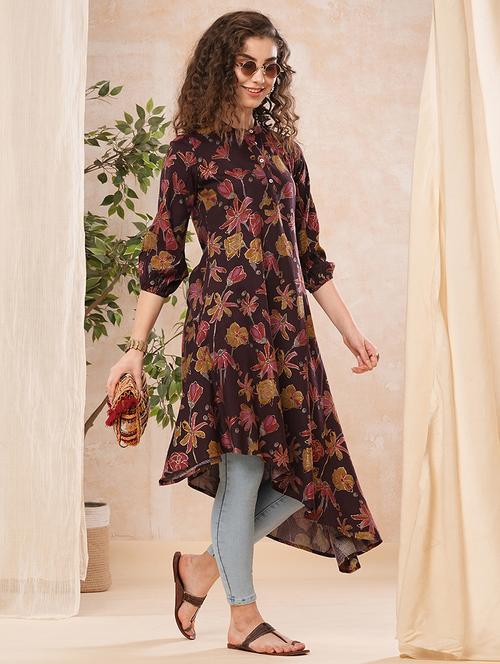 purple viscose asymmetric kurta - 21025268 -  Standard Image - 0