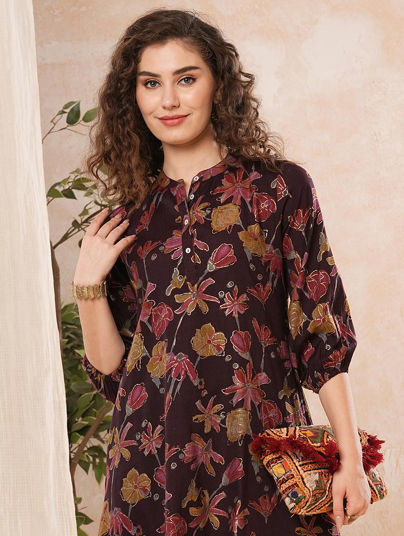 purple viscose asymmetric kurta - 21025268 - Standard Image - 3