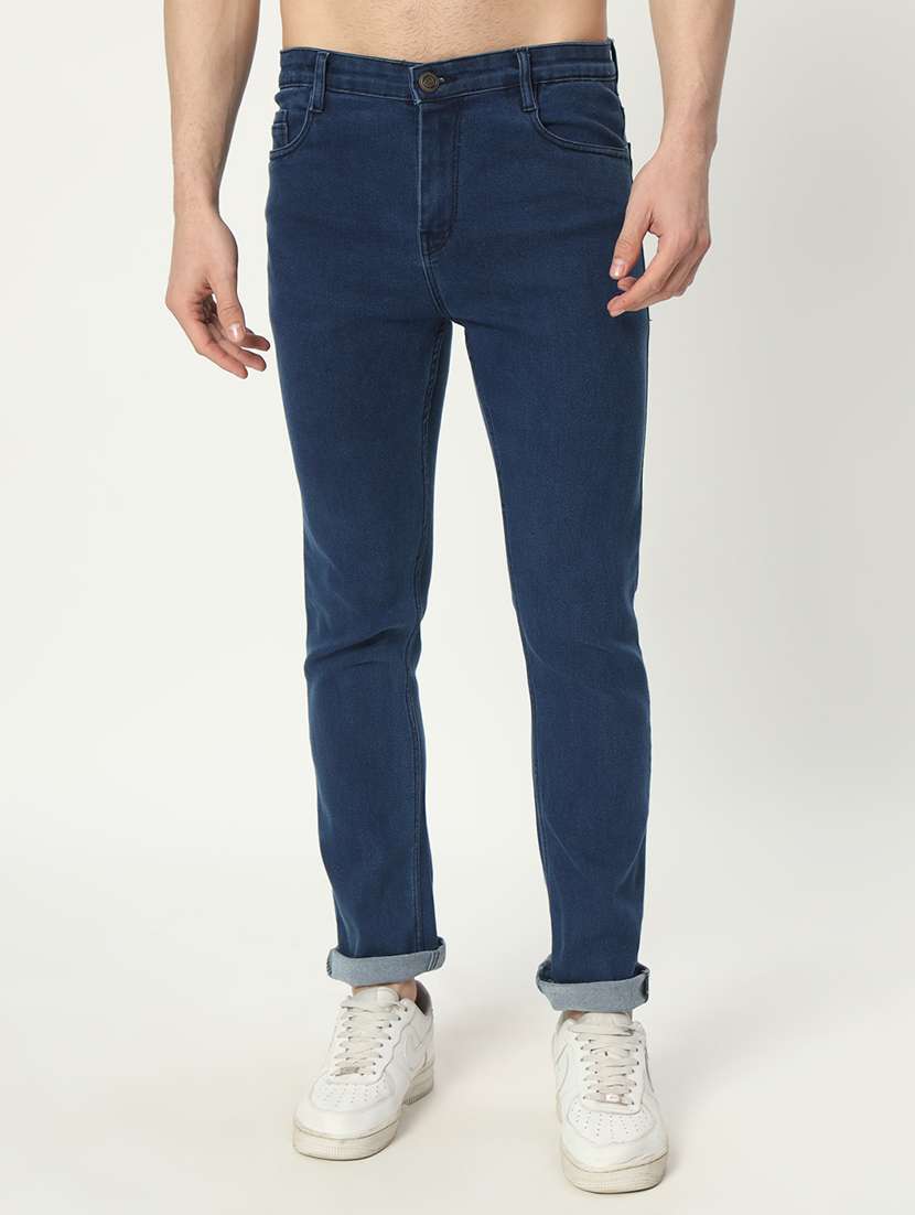 men mid rise plain denim jeans