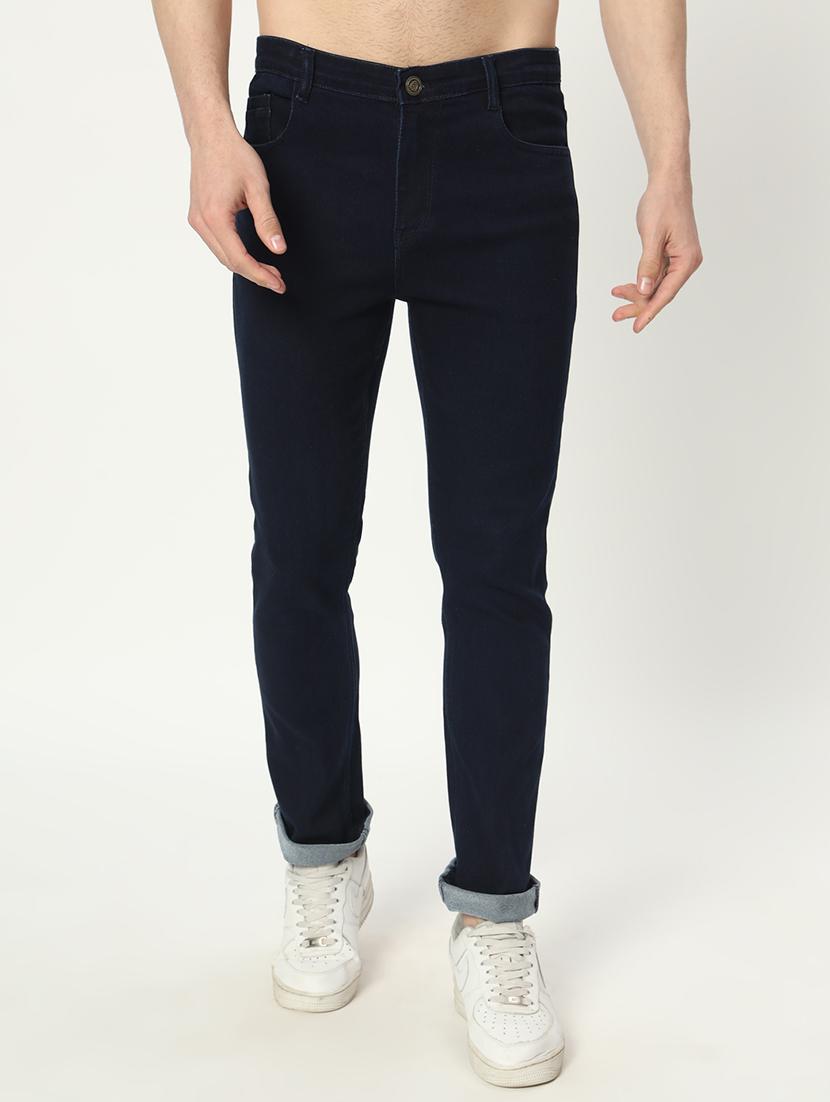 men mid rise plain denim jeans
