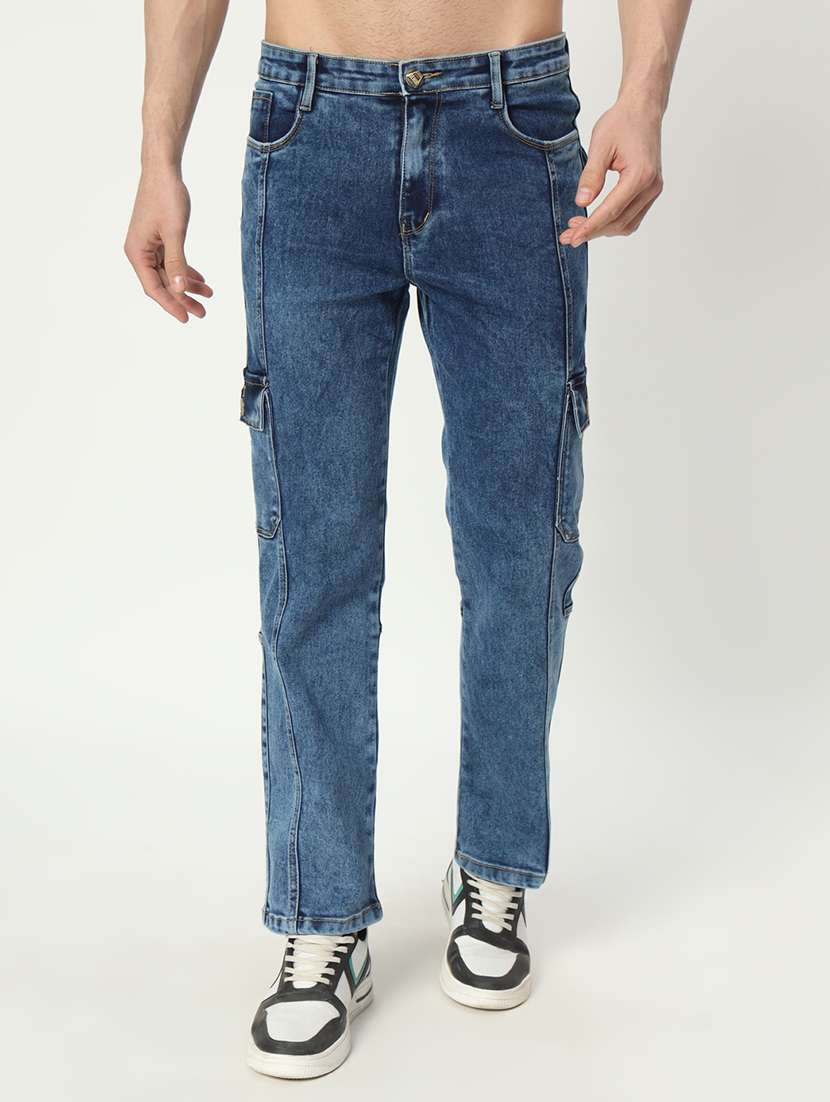 men mid rise plain denim jeans