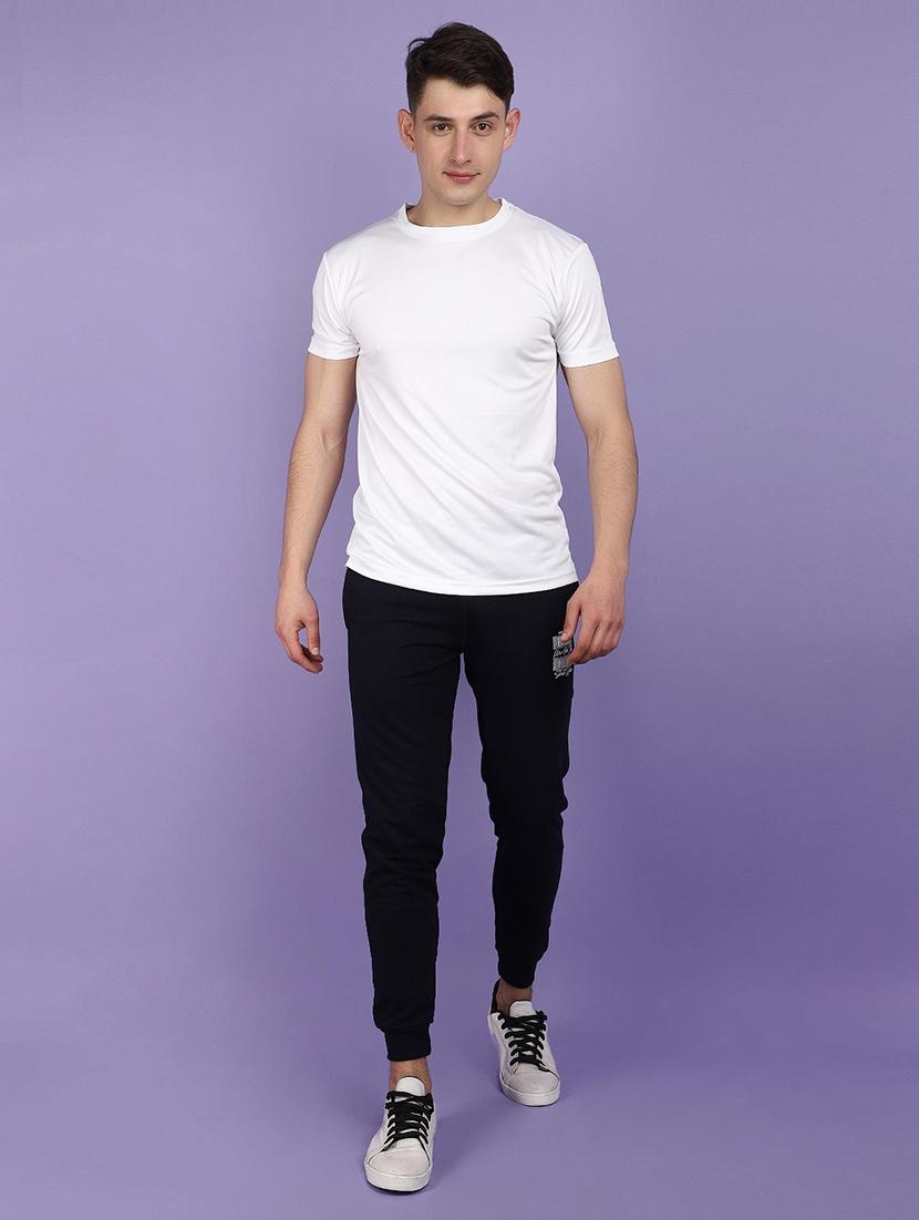 men navy blue placement print mid rise jogger - 21025369 - Standard Image - 3