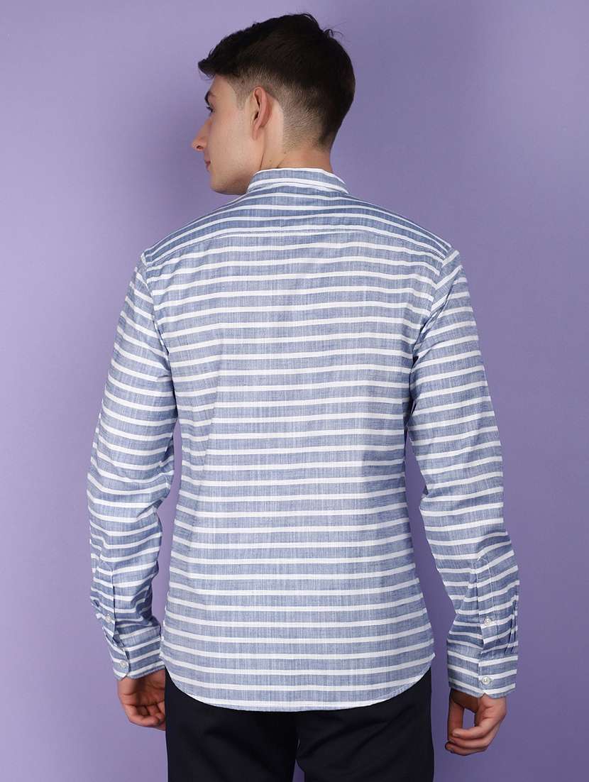 blue slub casual shirt - 21025417 -  Standard Image - 3