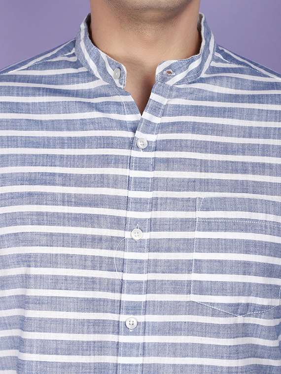 blue slub casual shirt - 21025417 -  Standard Image - 5