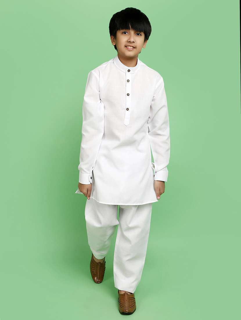 boys mandarin neck solid kurta pyjama set