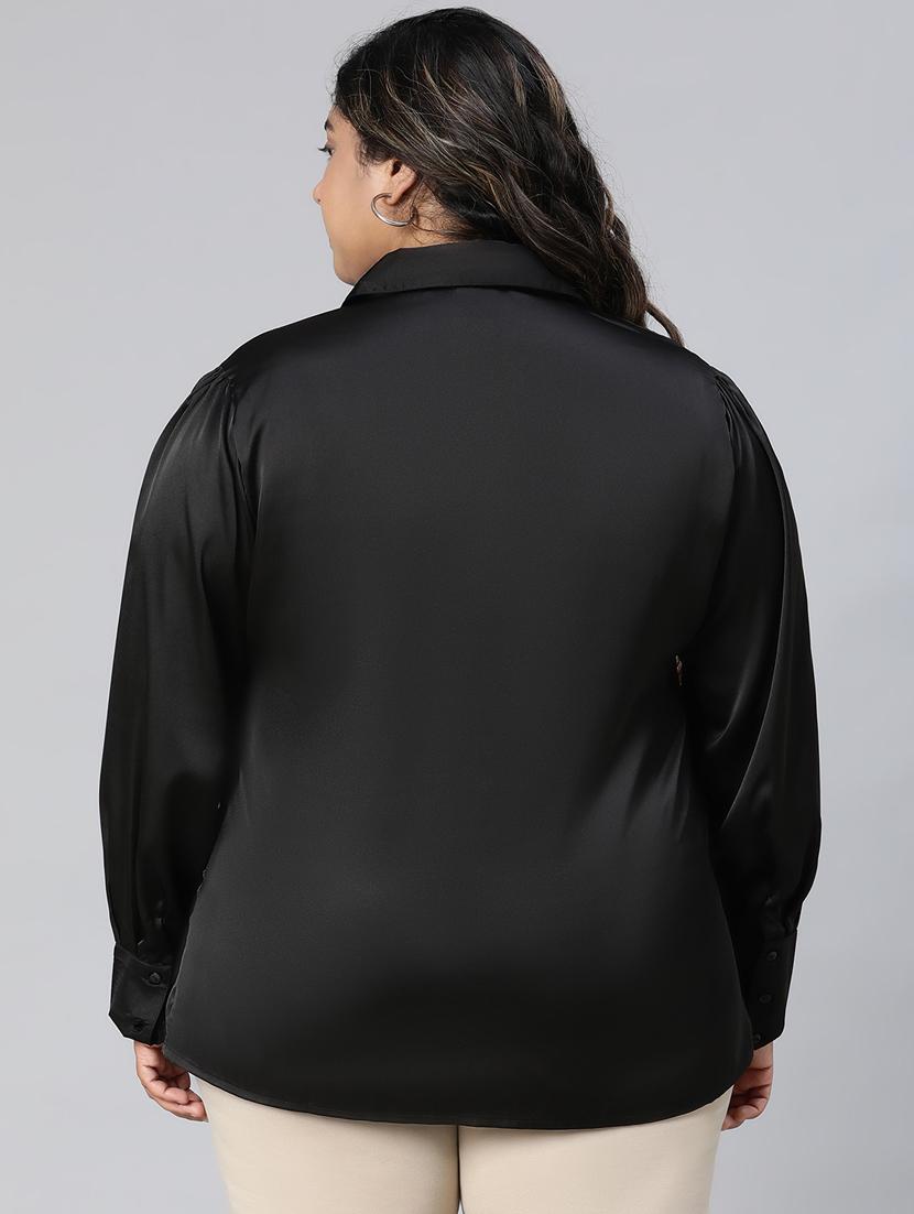 plus size women solid lon sleeves shirt - 21027021 - Standard Image - 3
