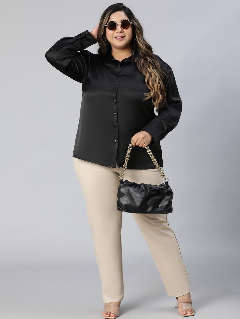 plus size women solid lon sleeves shirt - 21027021 - Standard Image - 5