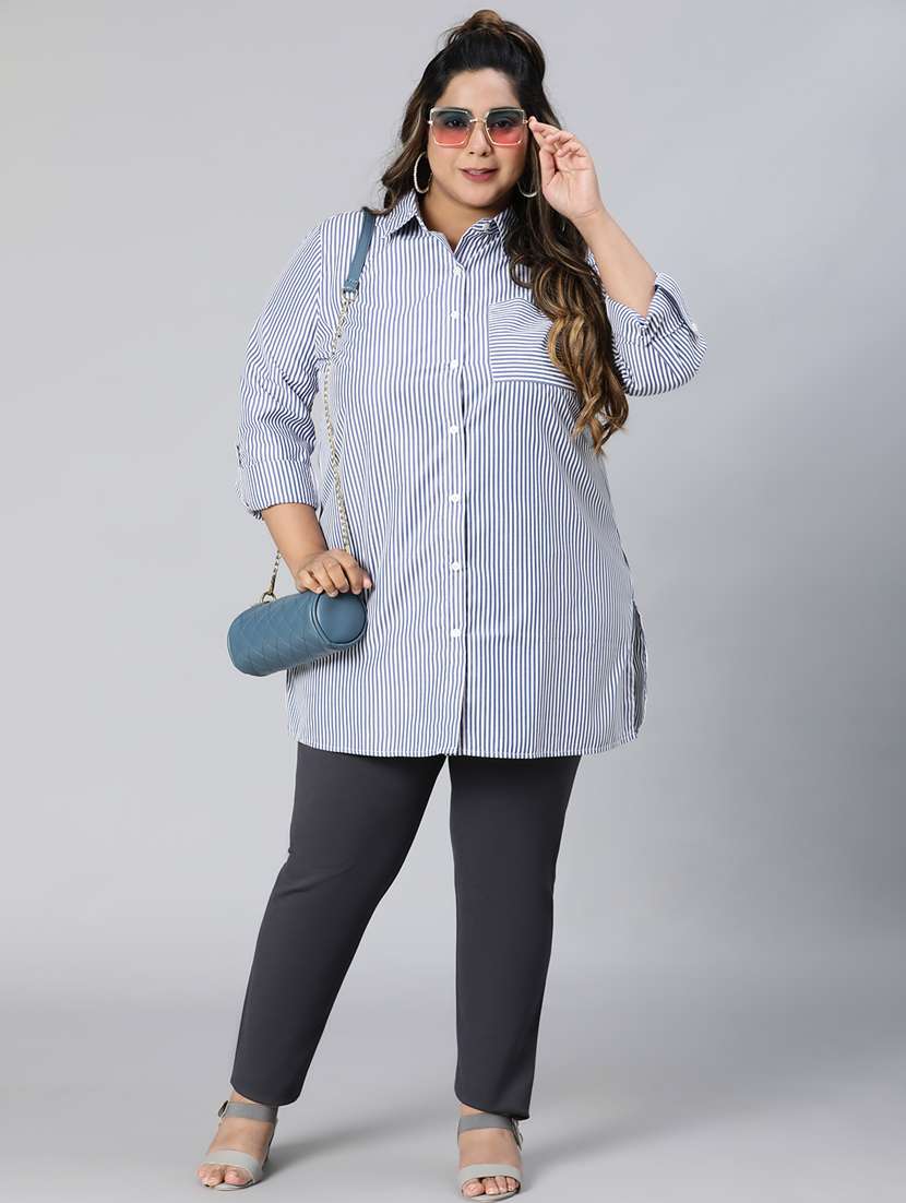 plus size striped long sleeves shirt - 21027022 -  Standard Image - 5