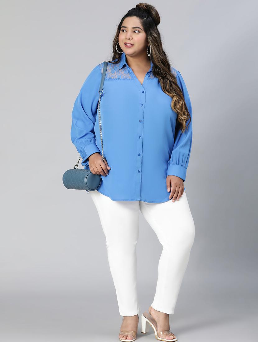 blue polyester plus shirt - 21027028 - Standard Image - 5