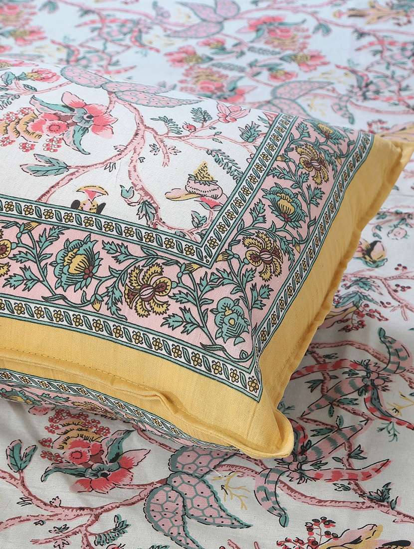 texstylers cotton floral print jaipuri 90 x100 inches queen size bedsheet with 2 pillow covers - 21027141 - Standard Image - 3