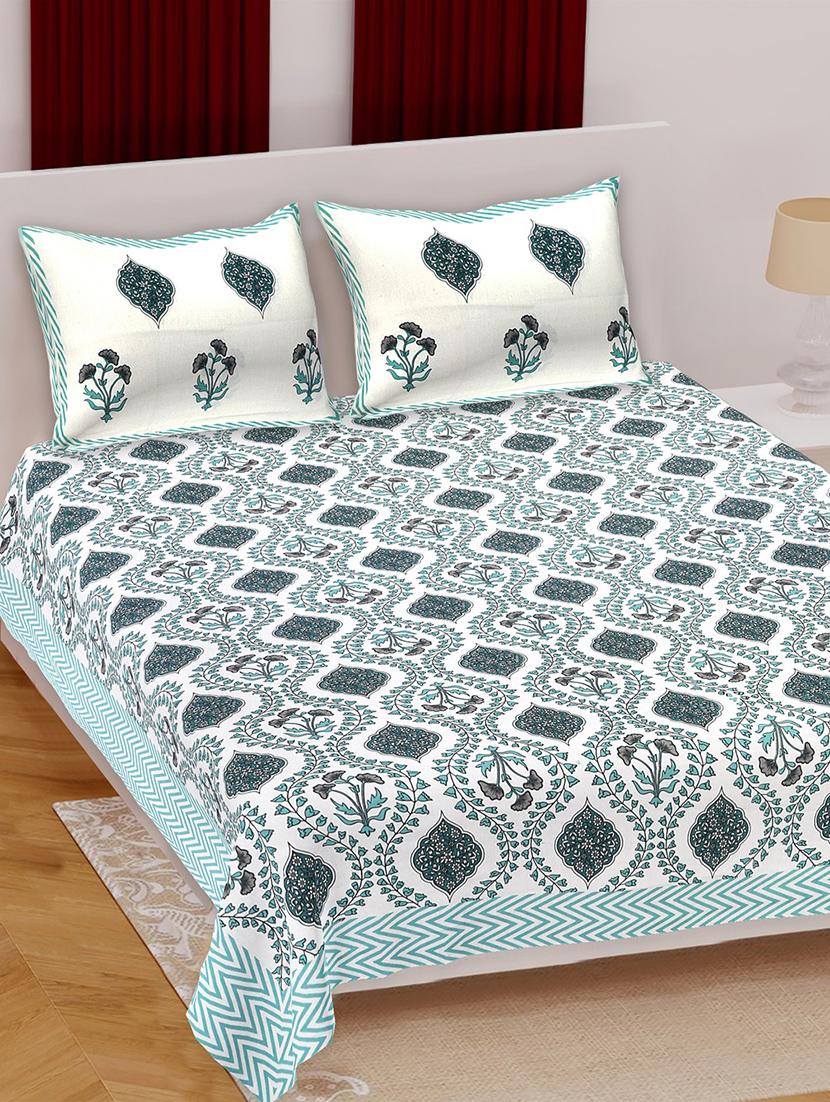 texstylers cotton floral print jaipuri 90 x 100 inches double bedsheet with 2 pillow covers - 21027144 - Zoom Image - 0